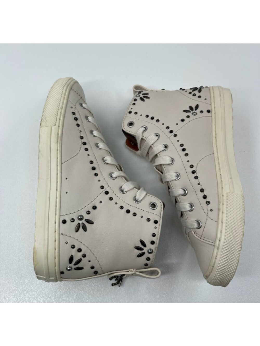 Coach C216 Prairie Rivet High Top Sneaker Women Size 5B Leather Studded OffWhite - Picture 5 of 13